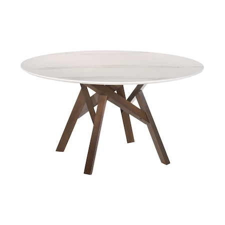 Armen Living Venus 54" Round Mid-Century Modern White Marble Dining Table with Walnut Wood Legs LCVEDIWA